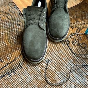 Red Wing army green suede derby shoes. Rare.